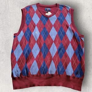 Saddlebred Mens Sweater Vest XL Red Argyle V Neck Pullover Extra Large NEW Tags